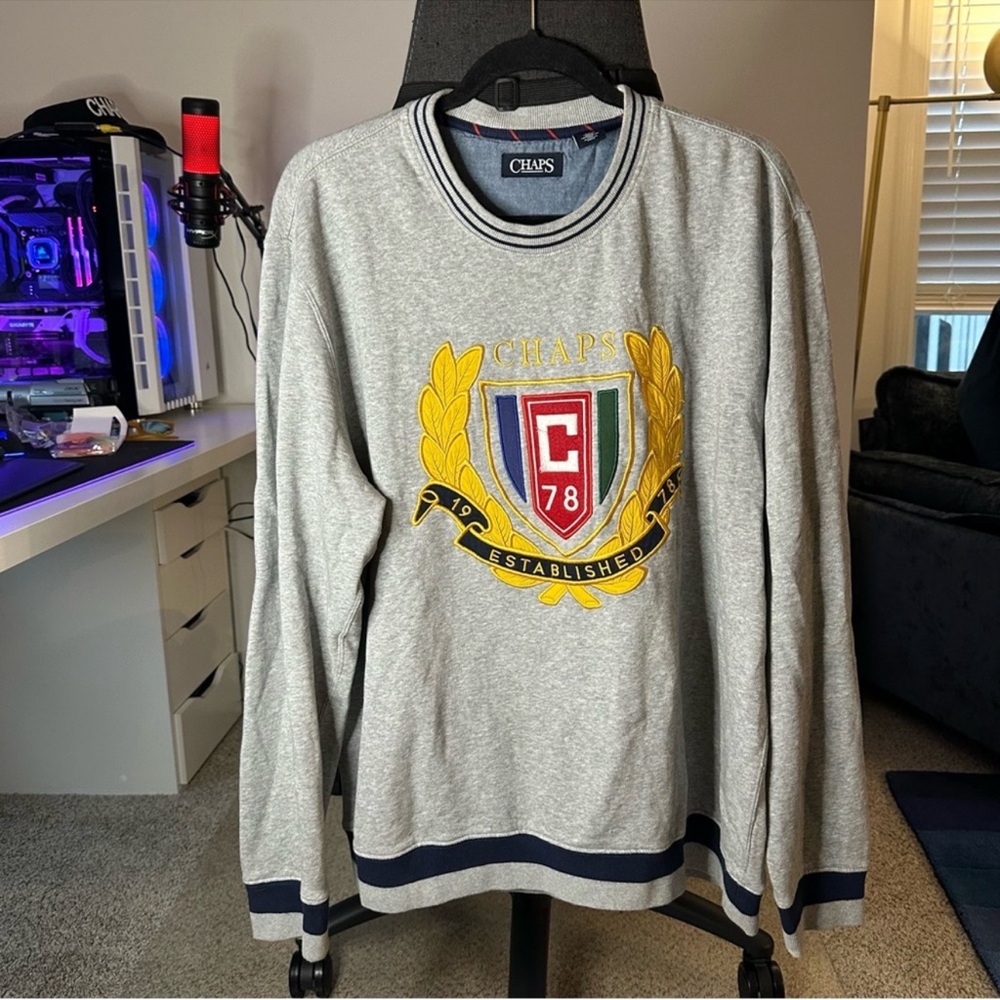 Vintage Chaps Ralph Lauren Heritage Grey Crewneck Sweatshirt Embroidered Logo